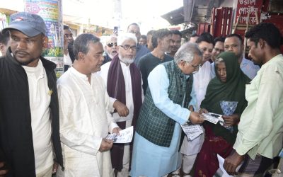 নৌকায় ভোট চেয়ে বিশ্বনাথ বাজারে শফিক চৌধুরীর গণসংযোগ