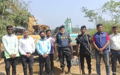 জাফলংয়ে পাথর উওোলন বন্ধে টাক্সফোর্সের অভিযানে ৪টি এক্সেভেটরসহ ২০টি সেলু মেশিন ধ্বংস